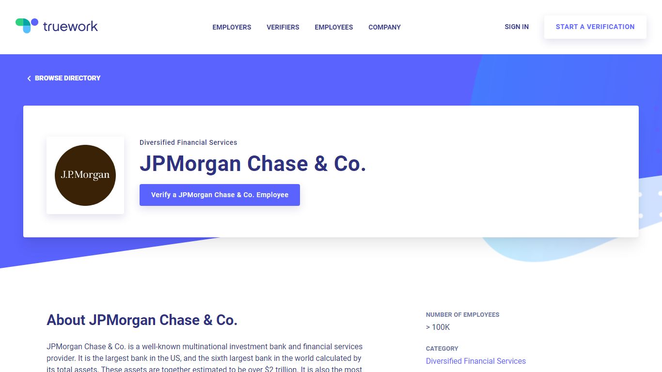 Employment Verification for JPMorgan Chase & Co. | Truework