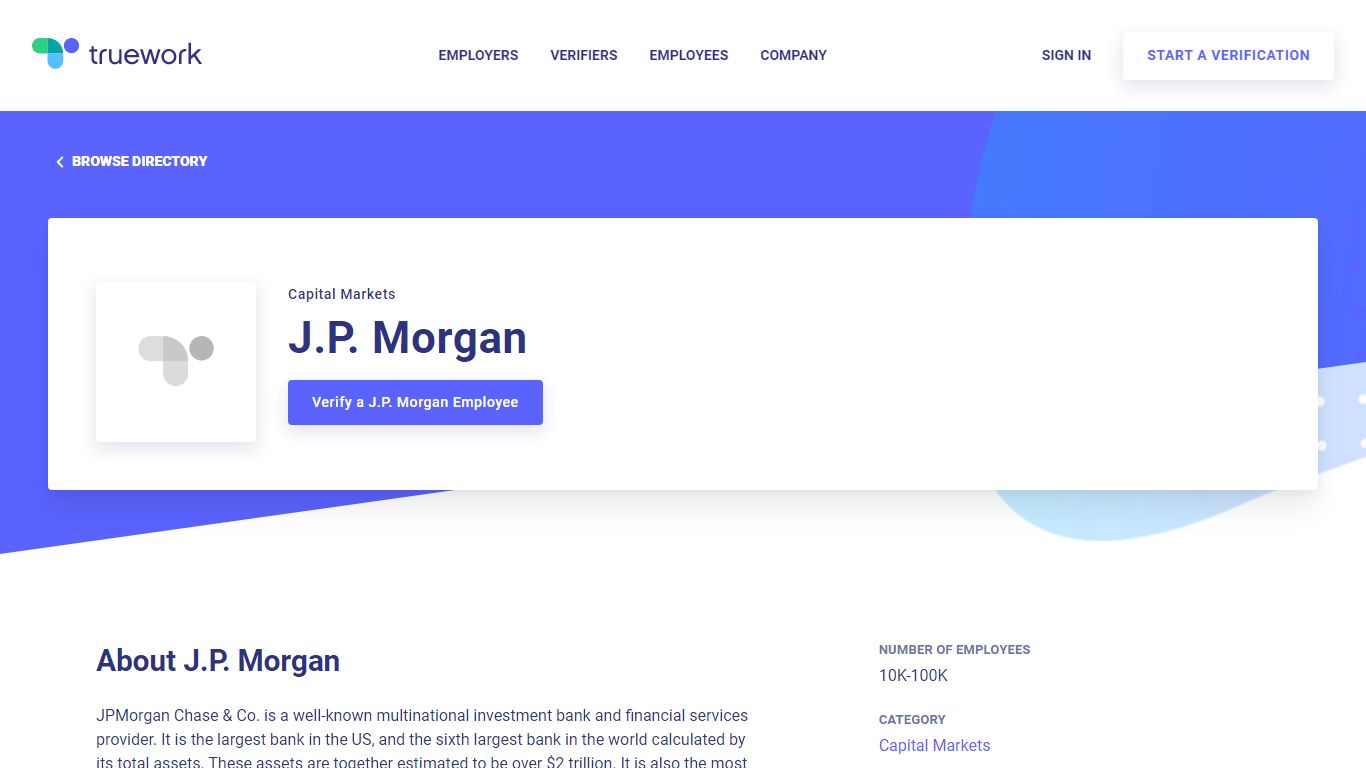 Employment Verification for J.P. Morgan | Truework